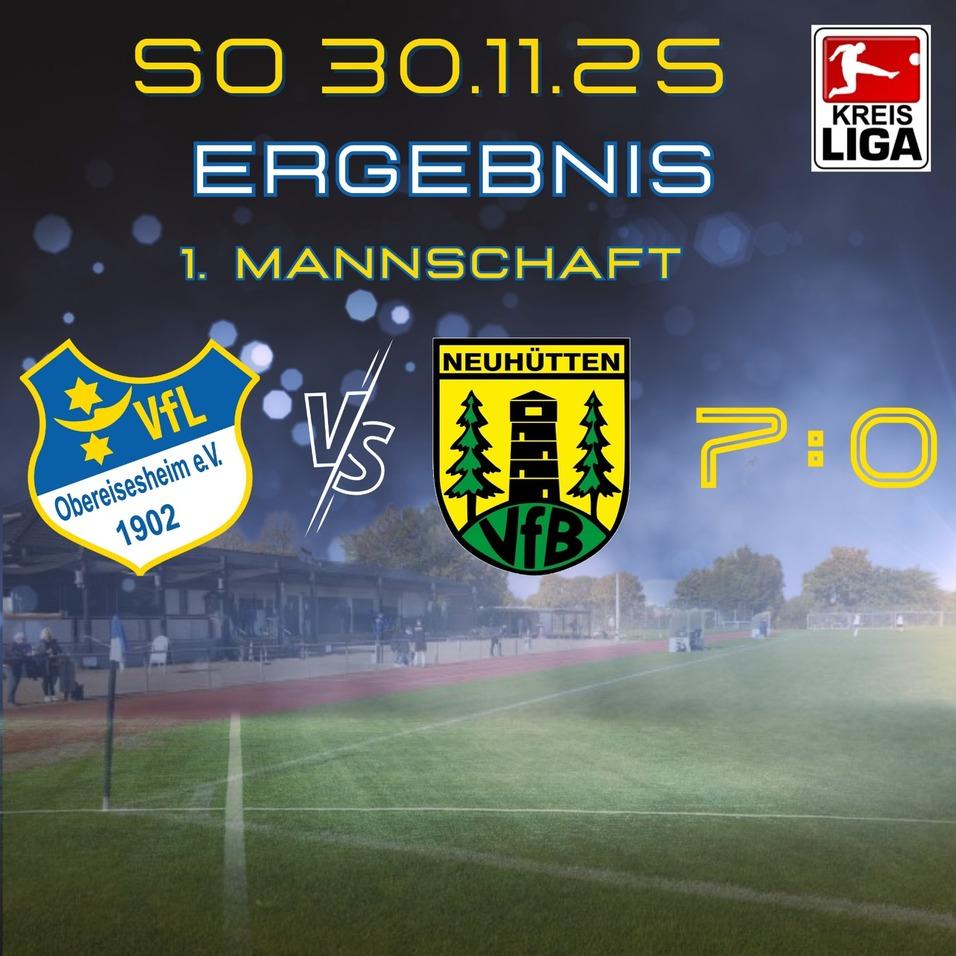 Ergebnisanzeige eines Fu&szlig;ballspiels: VfL Obereisesheim vs. VfB Neu-h&uuml;tten, Endstand 0:1, Kreis Liga.