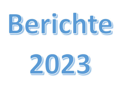 Text in blauer Schrift: "Berichte 2023" auf wei&szlig;em Hintergrund.