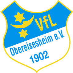 Wappen des VfL Obereisesheim e.V. in Blau und Gelb mit Sternen und Jahreszahl 1902.