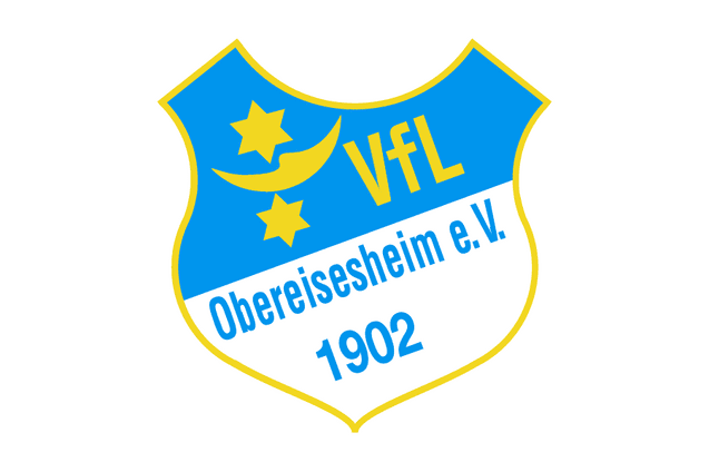 Wappen des VfL Obereisesheim e.V. in Blau und Gelb mit Sternen und Jahreszahl 1902.