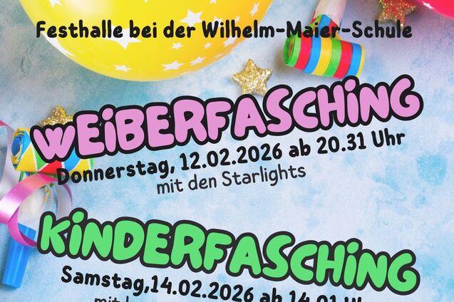 Bunt gestaltetes Veranstaltungsplakat mit Informationen zu Weiberfasching, Kinderfasching und Zwetschgenm&auml;rzlesumzug.